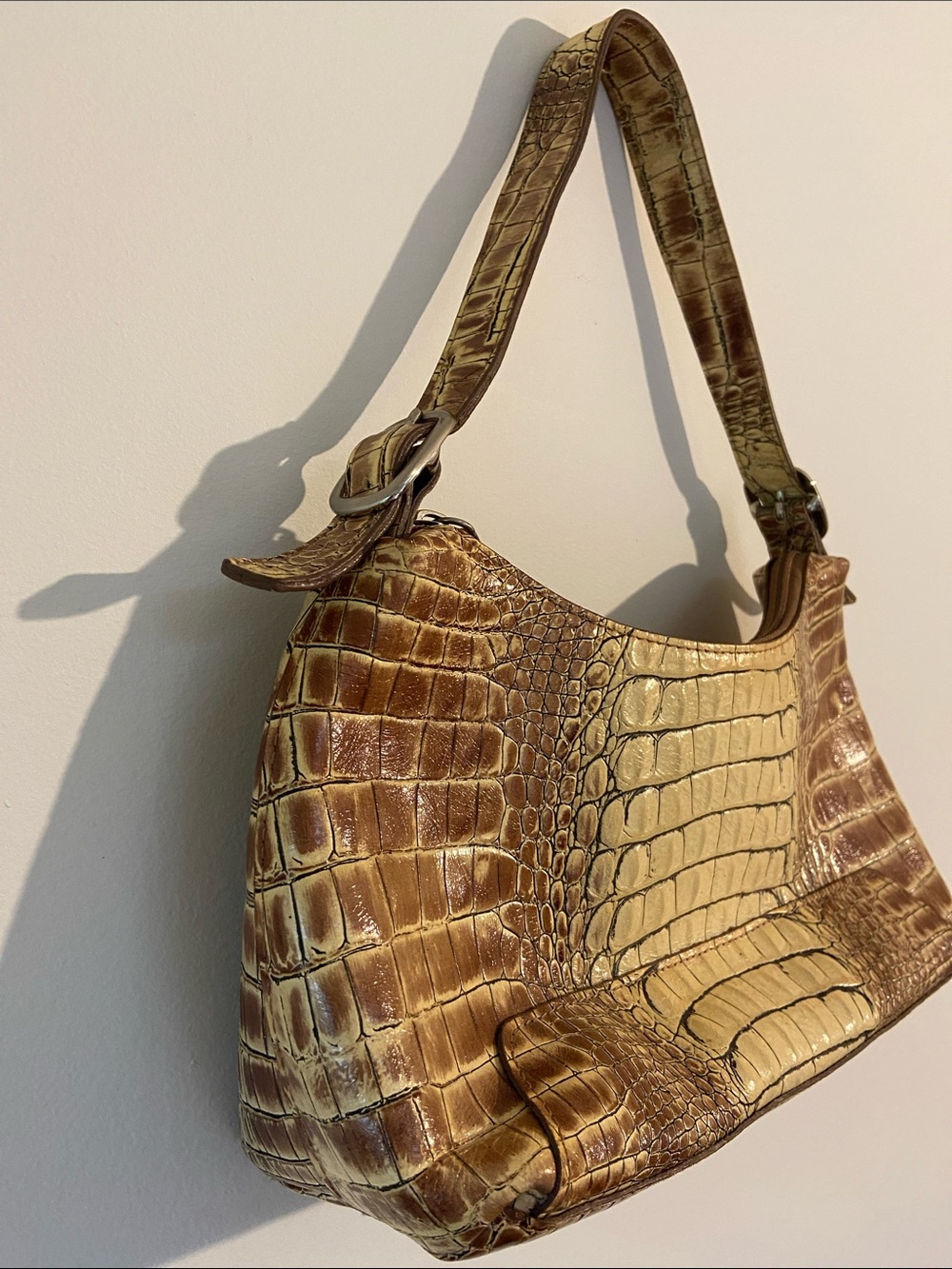 Wilsons Leather Croc-Embossed Shoulder Bag in Brown and Cream - Picture 2 of 4
